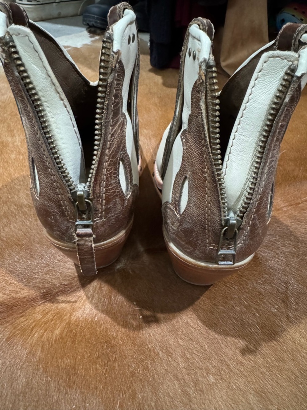 Ariat Cream and Brown Studded Western Ankle Booties - Picture 4 of 5